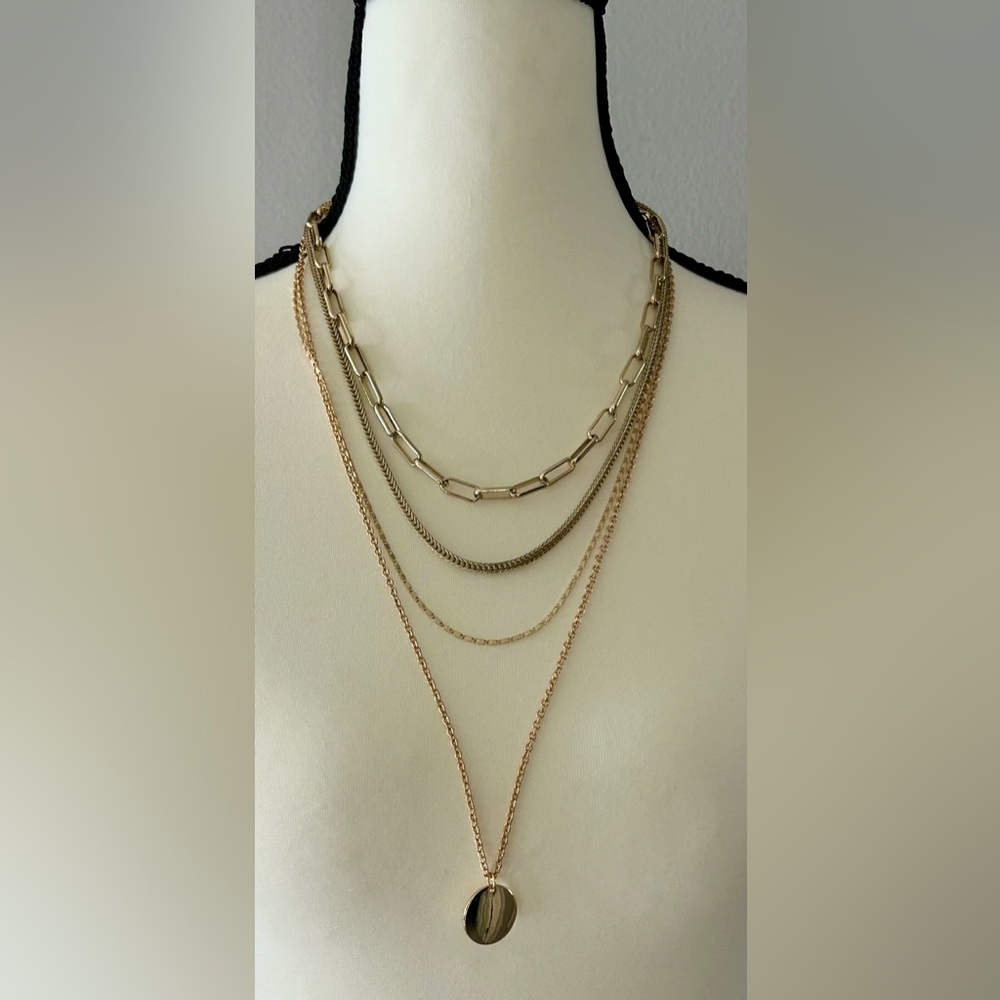 Express Goldtone 4 Layer Chain Necklace Multi Layer